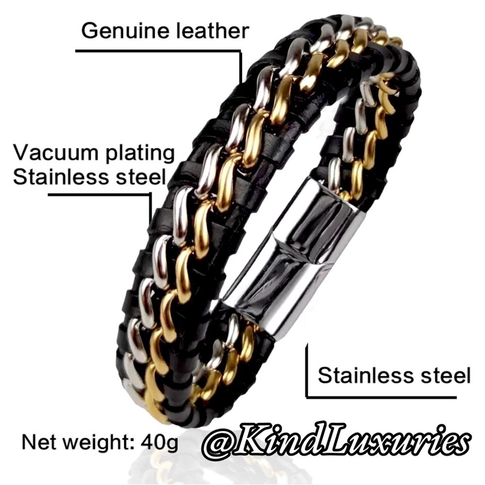 🧑🏻🦱Os9🧑🏻🦱 gorgeous genuine braided leather titanium mens unisex bracelet. - Picture 5 of 14